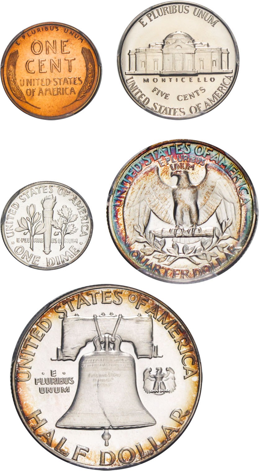 image for: 1954 Proof Set 1c-50c PCGS Proof 63-67 (5 Coins) Pretty Toning