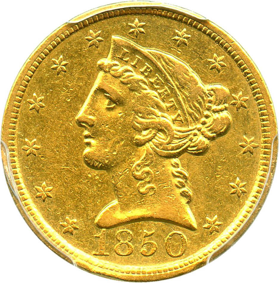image for: 1850-C $5 PCGS AU50 - No Reserve!