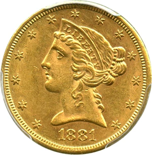image for: 1881-S $5 PCGS MS61