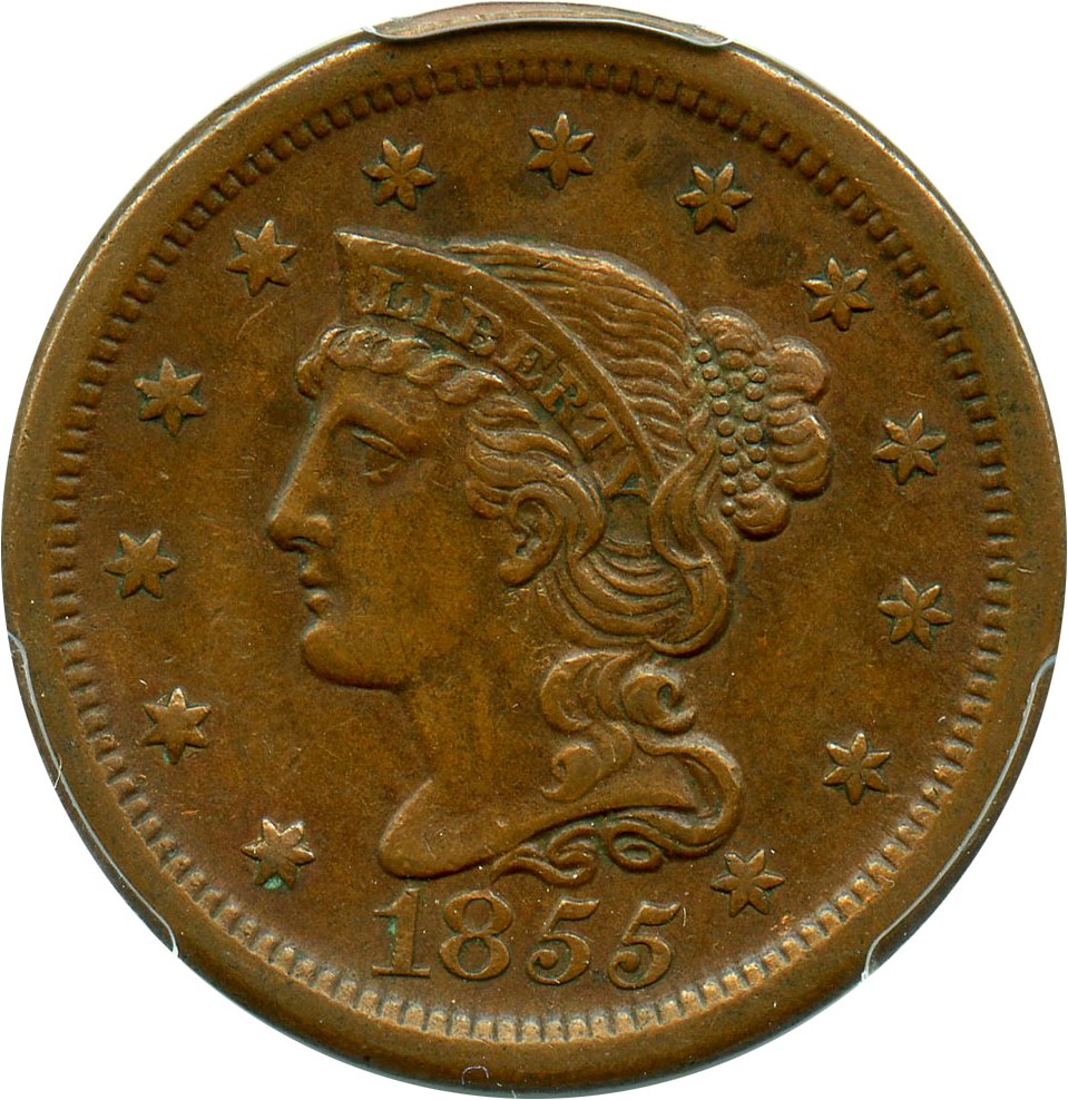 image for: 1855 1c PCGS AU53 (Slanted 55)