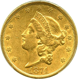 image for: 1874-S $20 PCGS AU55 - No Reserve!