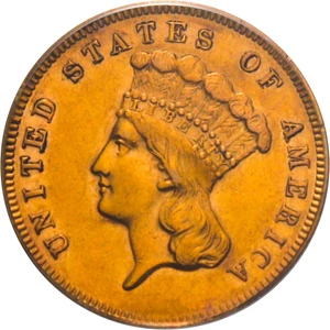 image for: 1866 $3 PCGS AU50 OGH - Low Mintage Gold, Only 4000 Coins Struck