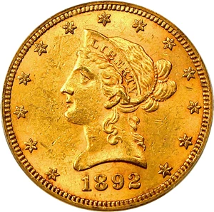 image for: 1892-CC $10 PCGS/CAC AU55 OGH * Gold CAC * Carson City Gold
