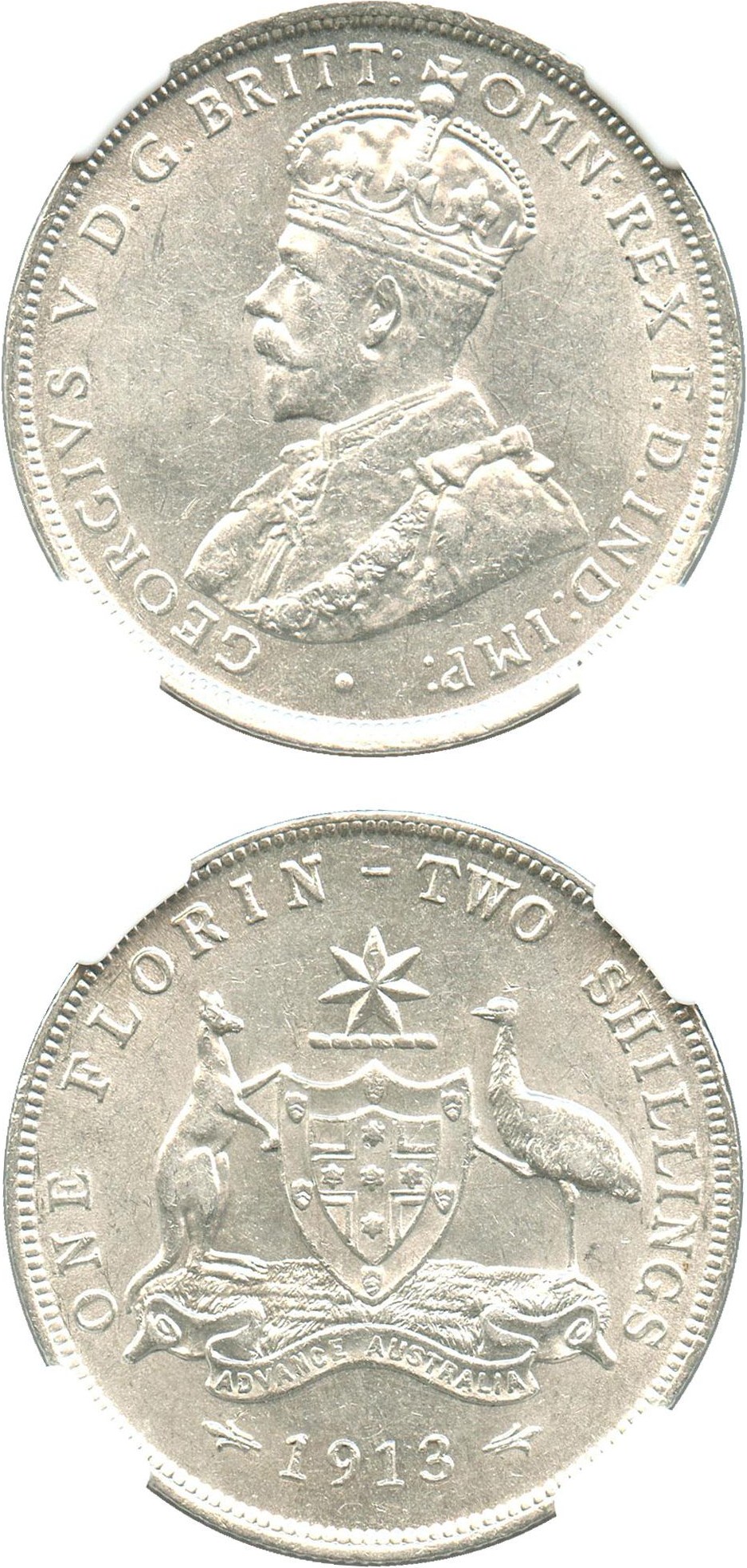 image for: Australia: 1913 2 Shillings NGC AU58 - Very Scarce Issue