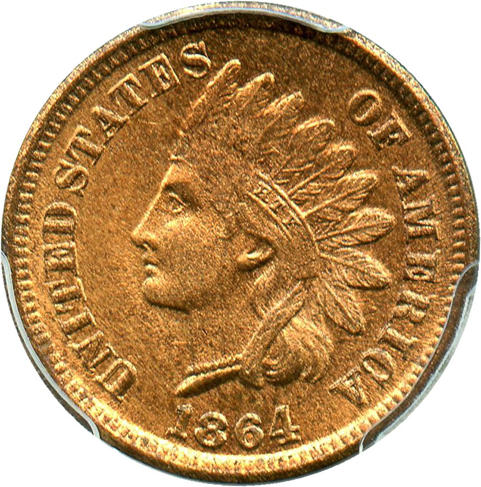 image for: 1864-L 1c PCGS MS64 RD (L on Ribbon) Very Scarce Key Date in Red