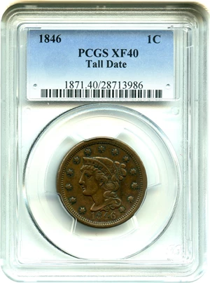 image for: 1846 1c PCGS XF40 (Tall Date)