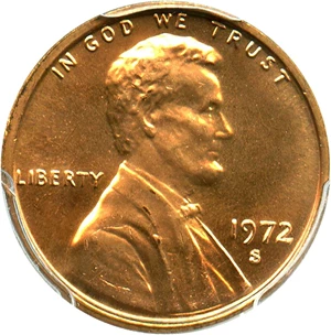 image for: 1972-S 1c PCGS MS66 RD