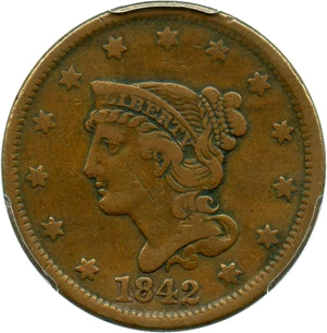 image for: 1842 1c PCGS VF20 (Large Date)