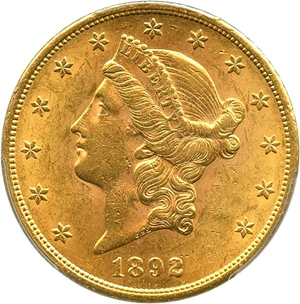 image for: 1892-S $20 PCGS MS61