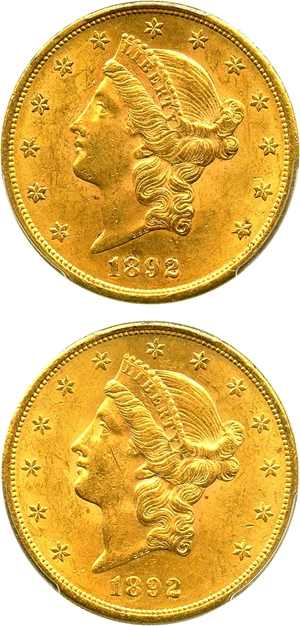 image for: Investor Lot: 1892-S $20 PCGS MS61 (2 Coins) - No Reserve!