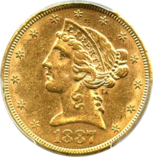 image for: 1887-S $5 PCGS AU55