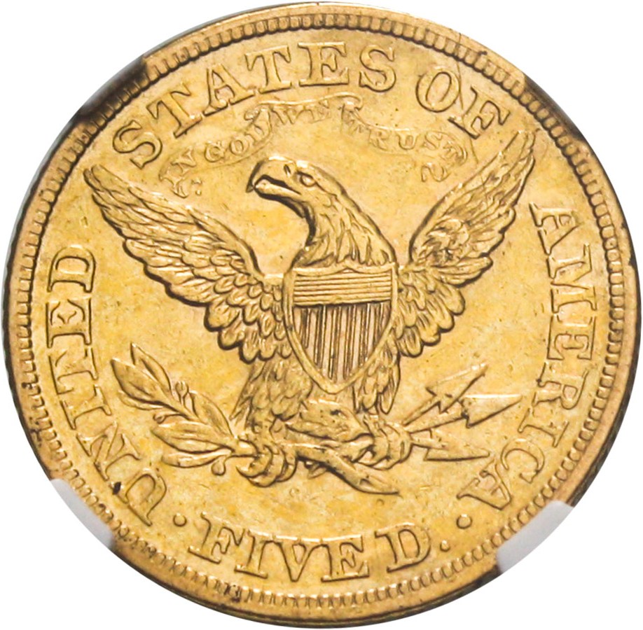 image for: 1874-S $5 NGC AU55 - Very Scarce S-Mint Half Eagle