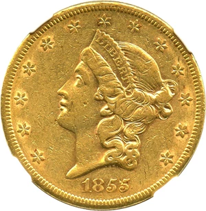 image for: 1855-S $20 NGC AU50