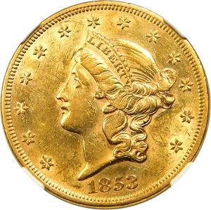 image for: 1853 $20 NGC AU53 - Desirable Type 1 Double Eagle