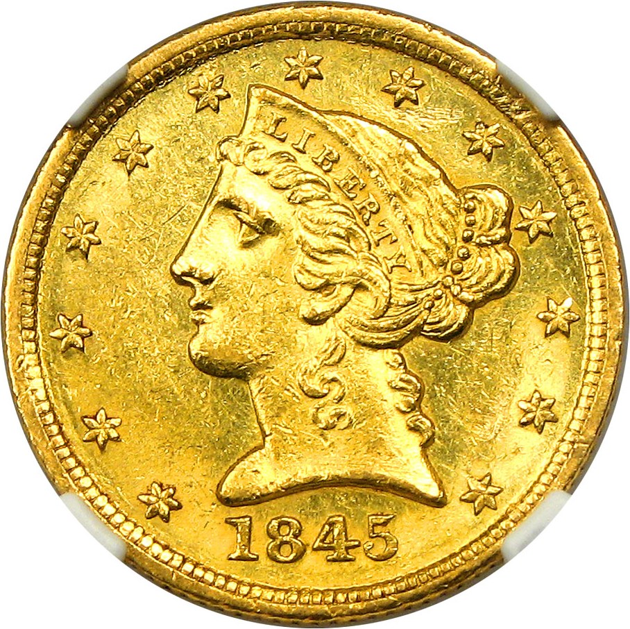 image for: 1845-D $5 NGC/CAC MS60 - Desirable Dahlonega Half Eagle, Rare in Unc