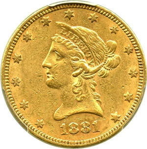 image for: 1881 $10 PCGS AU50 - No Reserve!