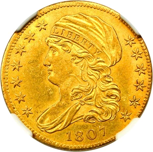 image for: 1807 $5 NGC MS61 (Bust facing Left) Very Desirable Early Gold Type Coin