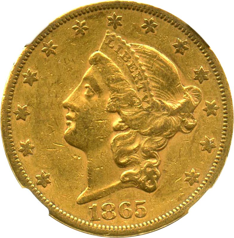 image for: 1865-S $20 NGC AU50