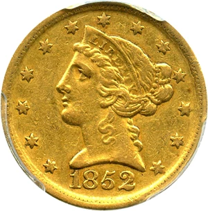 image for: 1852-D $5 PCGS/CAC XF45 - Desirable Dahlonega Half Eagle