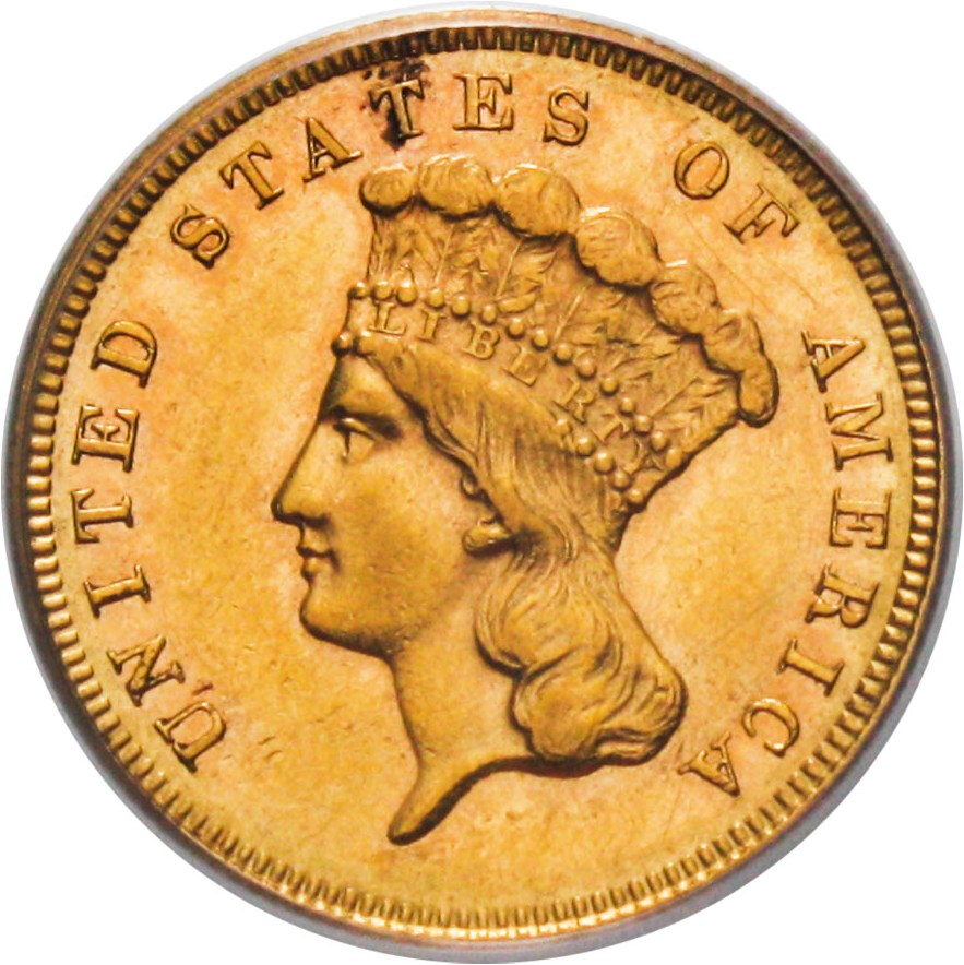 image for: 1886 $3 PCGS/CAC AU55 - Low Mintage Princess Gold