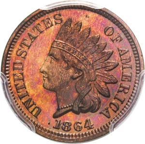 image for: 1864 1c PCGS/CAC Proof 65 RB (Bronze) Scarce, Early Low Mintage Proof Indian Cent