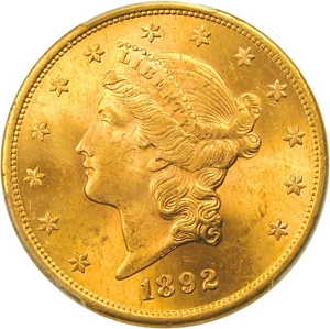 image for: 1892-S $20 PCGS MS62+