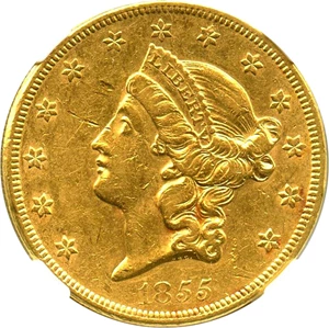 image for: 1855 $20 NGC AU55 - Desirable Type 1 Double Eagle