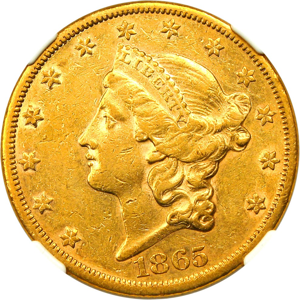 image for: 1865-S $20 NGC AU50