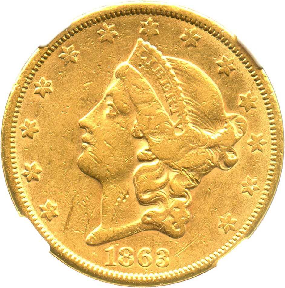 image for: 1863-S $20 NGC XF45