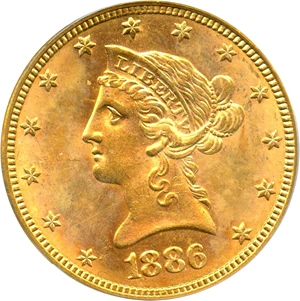 image for: 1886 $10 PCGS MS62 OGH