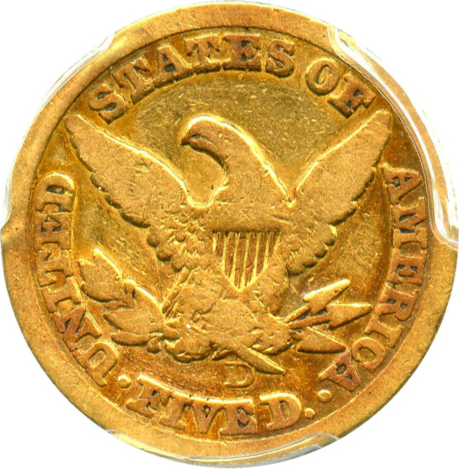 image for: 1849-D $5 PCGS/CAC VG-8 - Desirable Dahlonega Half Eagle