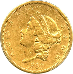 image for: 1866-S $20 PCGS XF45 (Motto) Scarce Type 2 With-Motto Double Eagle - No Reserve!