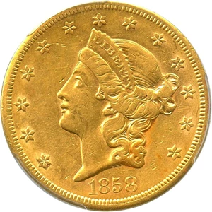 image for: 1858-S $20 PCGS AU55