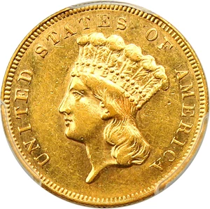 image for: 1866 $3 PCGS AU55 - Very Low Mintage Gold - Only 4000 Coins Struck
