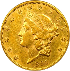 image for: 1860 $20 PCGS/CAC XF45 OGH