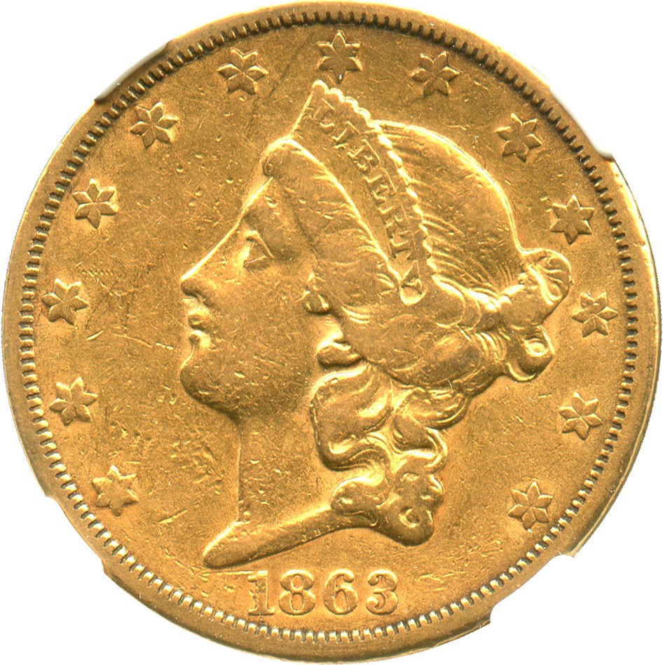 image for: 1863-S $20 NGC XF45