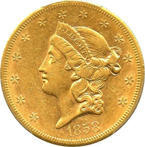 image for: 1858-S $20 PCGS AU53