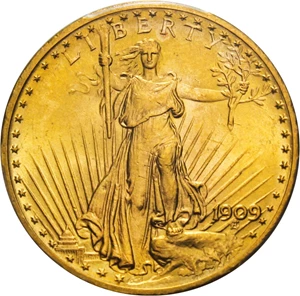 image for: 1909 $20 PCGS MS63 - Scarce P-Mint Saint Gaudens