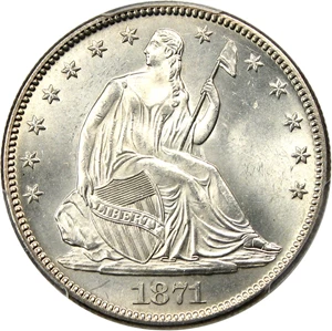 image for: 1871 50c PCGS MS65 - Beautiful Coin - Scarce Date in Gem