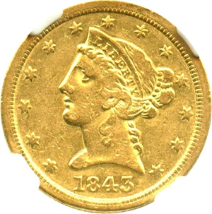 image for: 1843-C $5 NGC XF45 - Desirable Gold Issue from the Charlotte Mint - No Reserve!