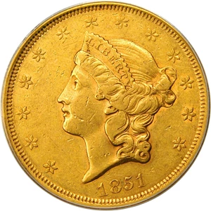 image for: 1851 $20 PCGS/CAC XF45 - Desirable Type 1 Double Eagle