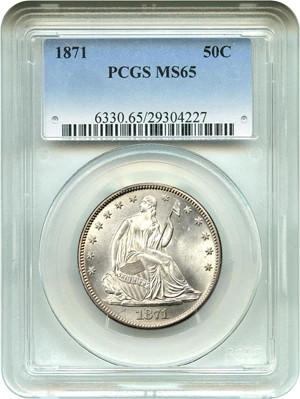 image for: 1871 50c PCGS MS65 - Beautiful Coin - Scarce Date in Gem