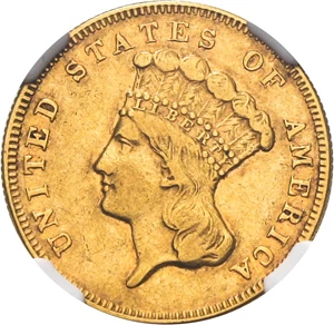image for: 1869 $3 NGC AU50 - Low Mintage Princess $3 Gold