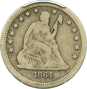 image for: 1864-S 25c PCGS VG-10 - Scarce Civil War S-Mint Quarter