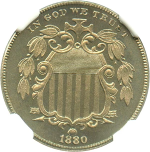 image for: 1880 5c NGC/CAC Proof 66+