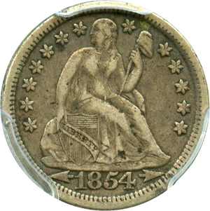 image for: 1854 10c PCGS VF35 (Arrows) 2-Year Type Coin