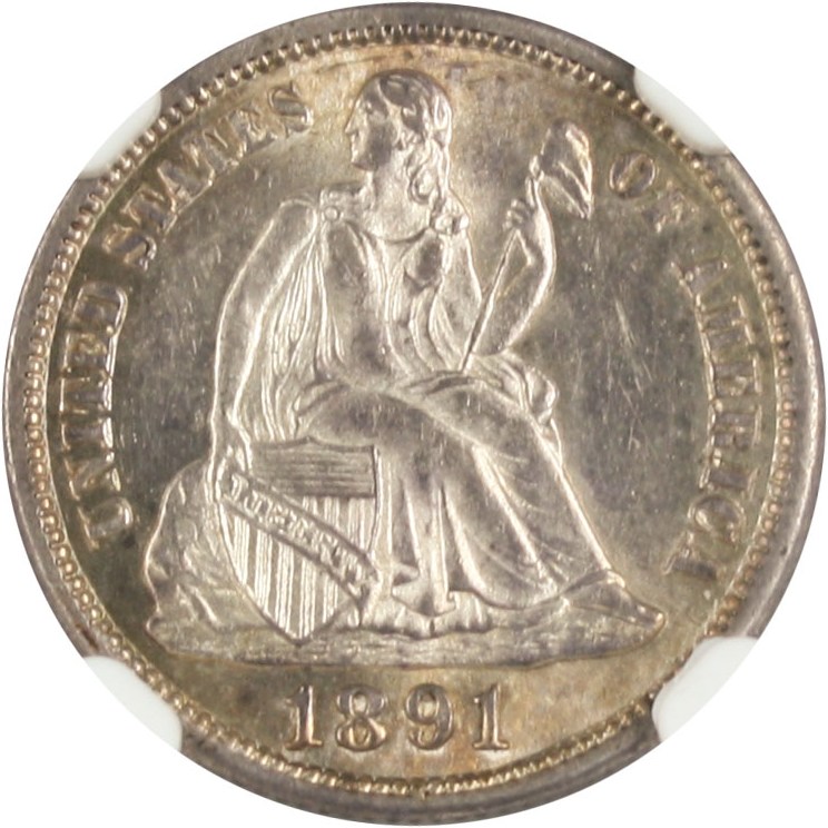 image for: 1891-S 10c NGC MS62+