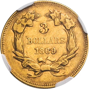 image for: 1869 $3 NGC AU50 - Low Mintage Princess $3 Gold