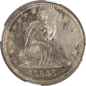 image for: 1845 25c NGC MS62 - Colorful Toning - Scarce Date