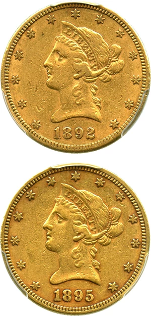 image for: Collector Lot: 1892-S, 1895 $10 PCGS AU50 (2 Coins) - No Reserve!